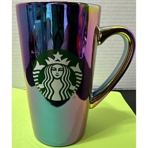 2022 Starbucks Iridescent Tall Coffee Mug 16 Oz Multicolor Oil Slick Green Logo
